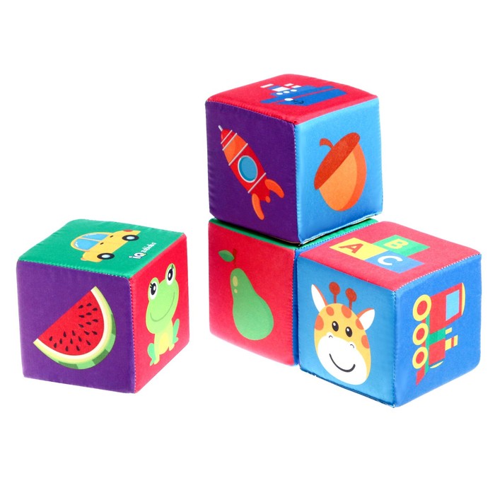 Игрушка мягконабивная «Кубики: Предметы», 4шт, 10x10 см