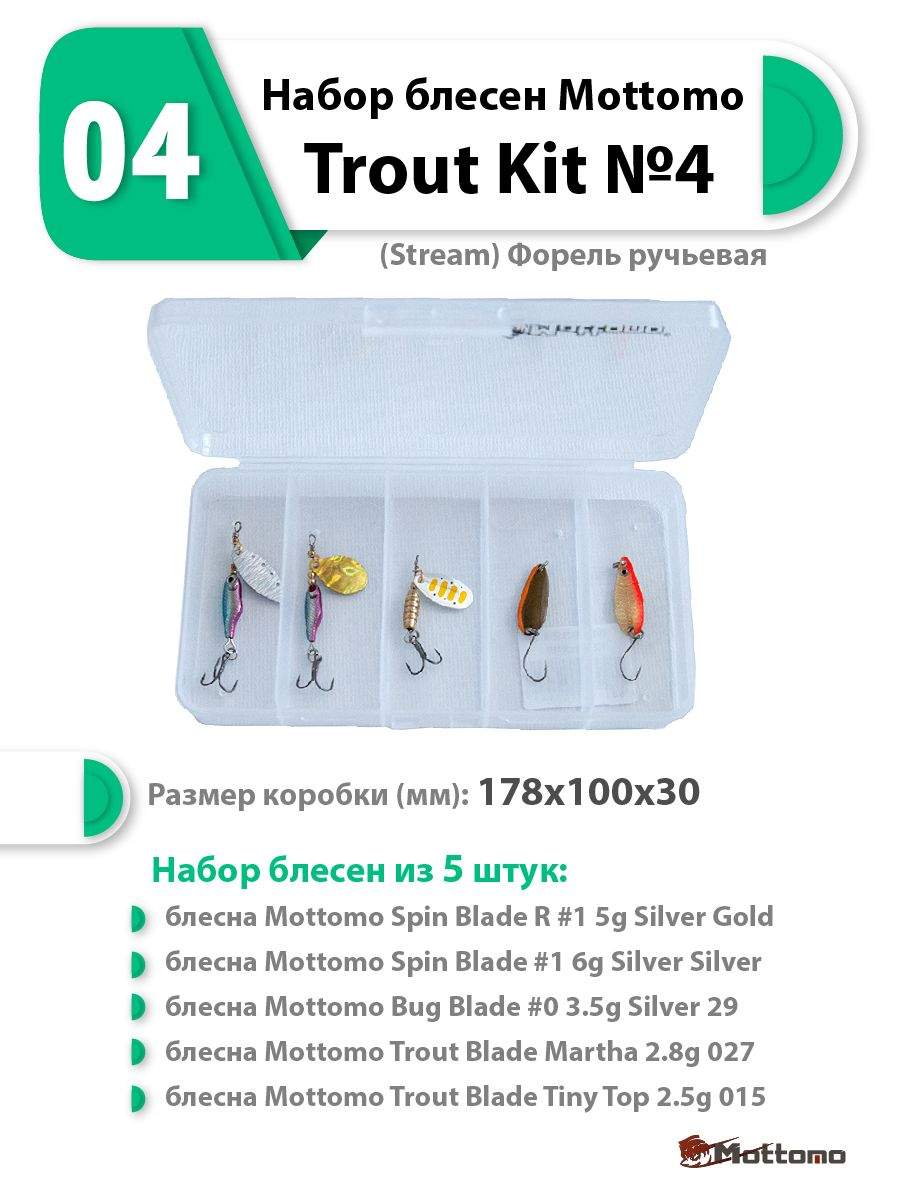 

Набор блесен Mottomo Trout Kit 4 (Stream) Форель ручьевая, Разноцветный, Kit