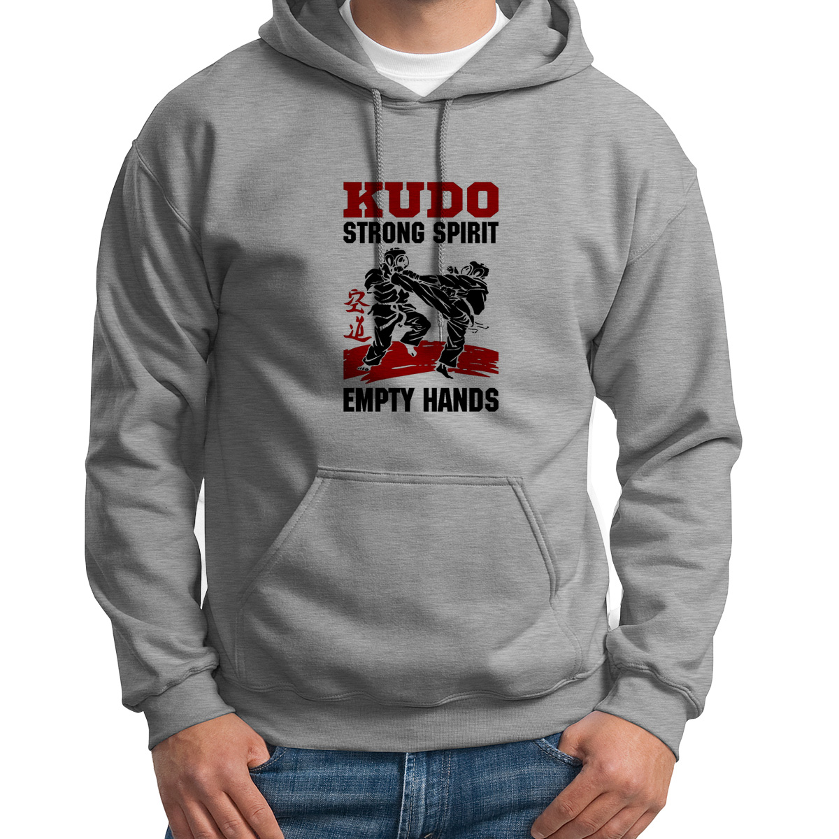 

Худи унисекс CoolPodarok Kudo strong spirit empty hands серое 44 RU, Серый, S0113447