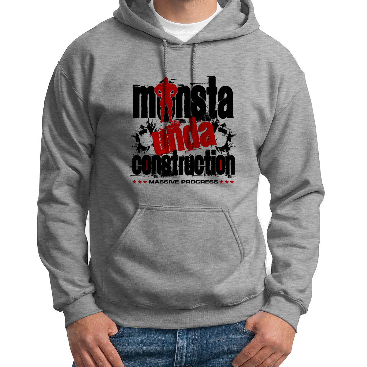 

Худи унисекс CoolPodarok Monsta unda construction серое 44 RU, Серый, S0113433