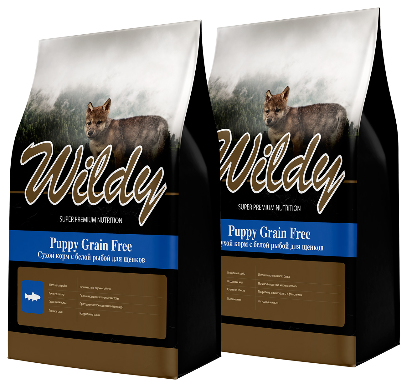 Сухой корм для щенков Wildy Puppy Grain Free беззерновой с белой рыбой, 2 шт по 15 кг