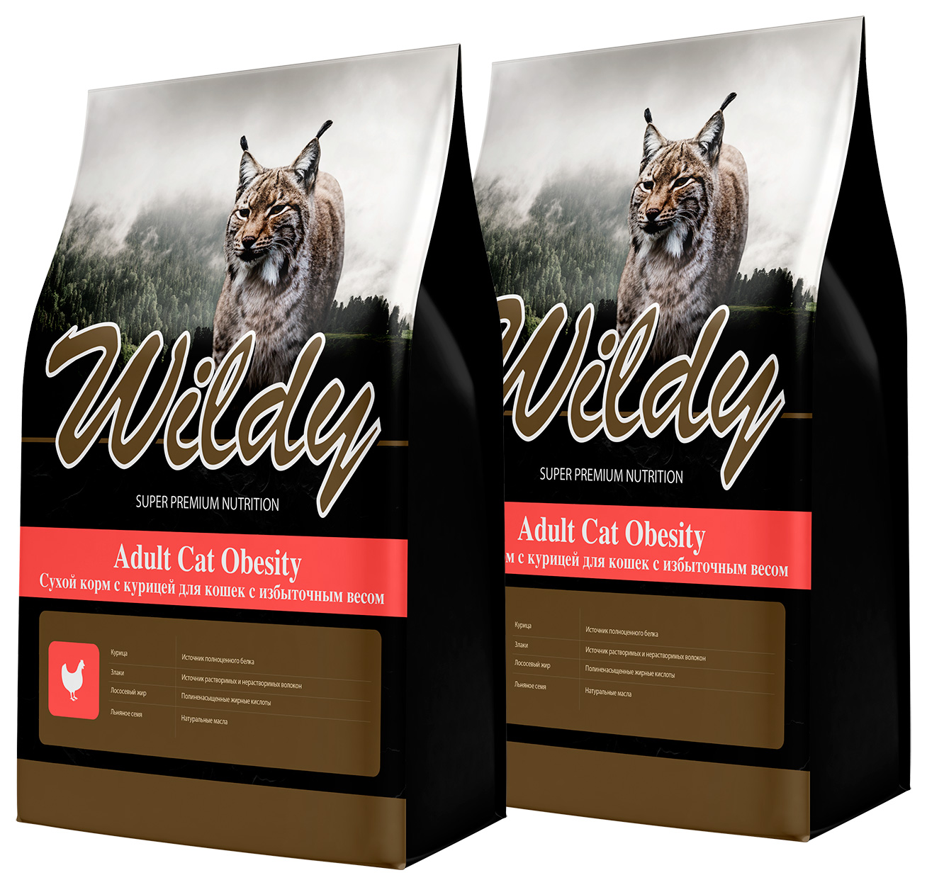

Сухой корм для кошек Wildy Adult Cat Obesity диетический курица, 2 шт по 15 кг