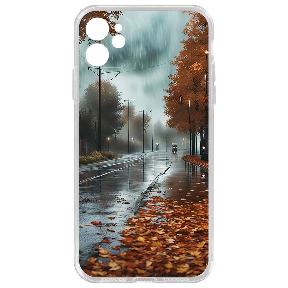 

Чехол-накладка Krutoff Clear Case Осенний дождь для iPhone 11 с защитой камеры, Прозрачный