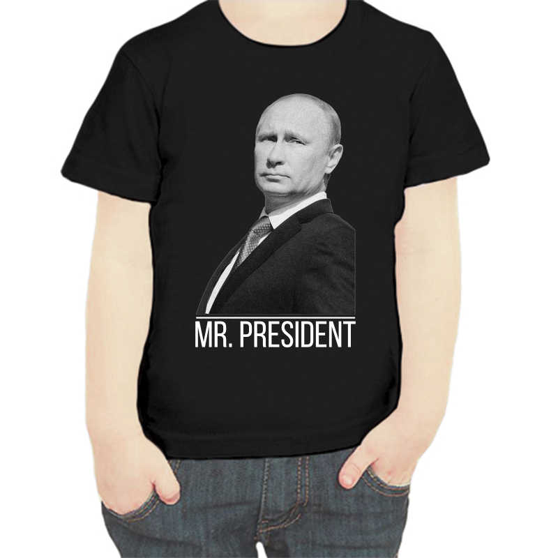 

Футболка мальчику черная 30 р-р с Путиным mr. Prezident 3, Черный, fdm_mr_president_2
