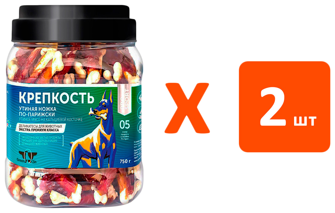 

Лакомство для собак Green Qzin КрепКость кальциевые косточки с уткой, 2 шт по 750 г