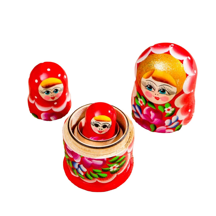 

Матрёшка Цветочки красный платок 3 кукольная 10 см 3440224