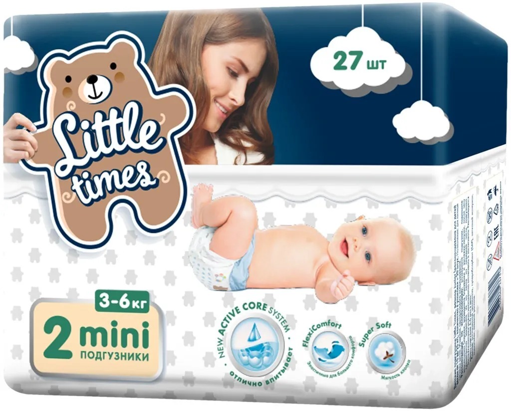 фото Подгузники little times mini 2 3-6 кг 27 шт