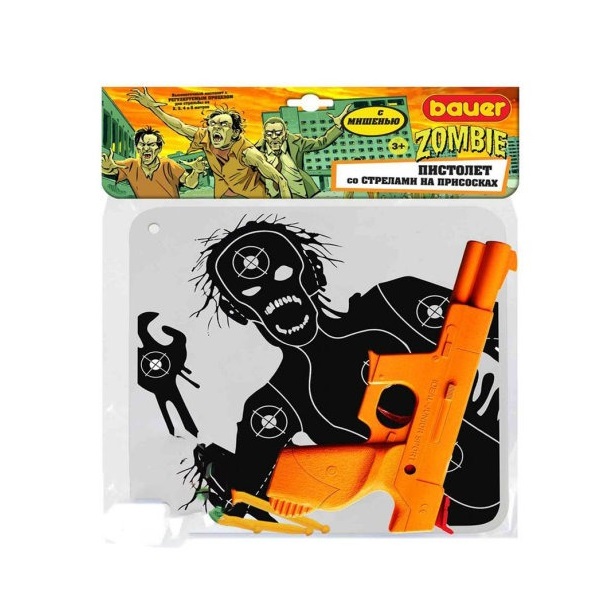 Пистолет игрушечный Bauer Zombie 734 со стрелами и мишенью пистолет игрушечный bauer 730 полицейский с мишенью со стрелами на присосках