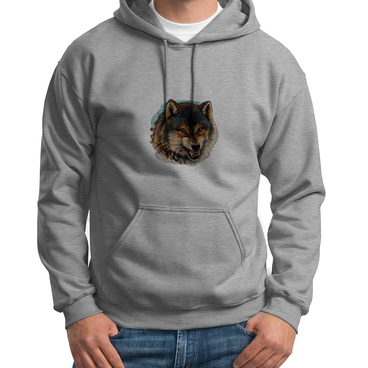 

Худи унисекс CoolPodarok Животные. Злой волк серое 46 RU, S0501592