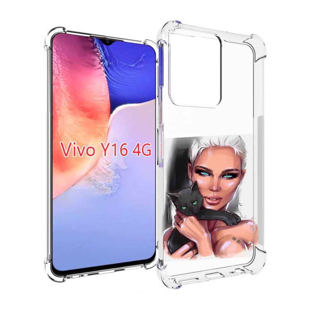 

Чехол MyPads девушка-с-черным-котиком женский для Vivo Y16 4G/ Vivo Y02S, Прозрачный, Tocco