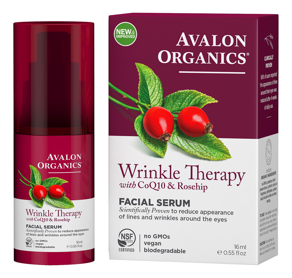 фото Сыворотка для лица avalon organics wrinkle therapy with coq10 & rosehip facial serum 16мл