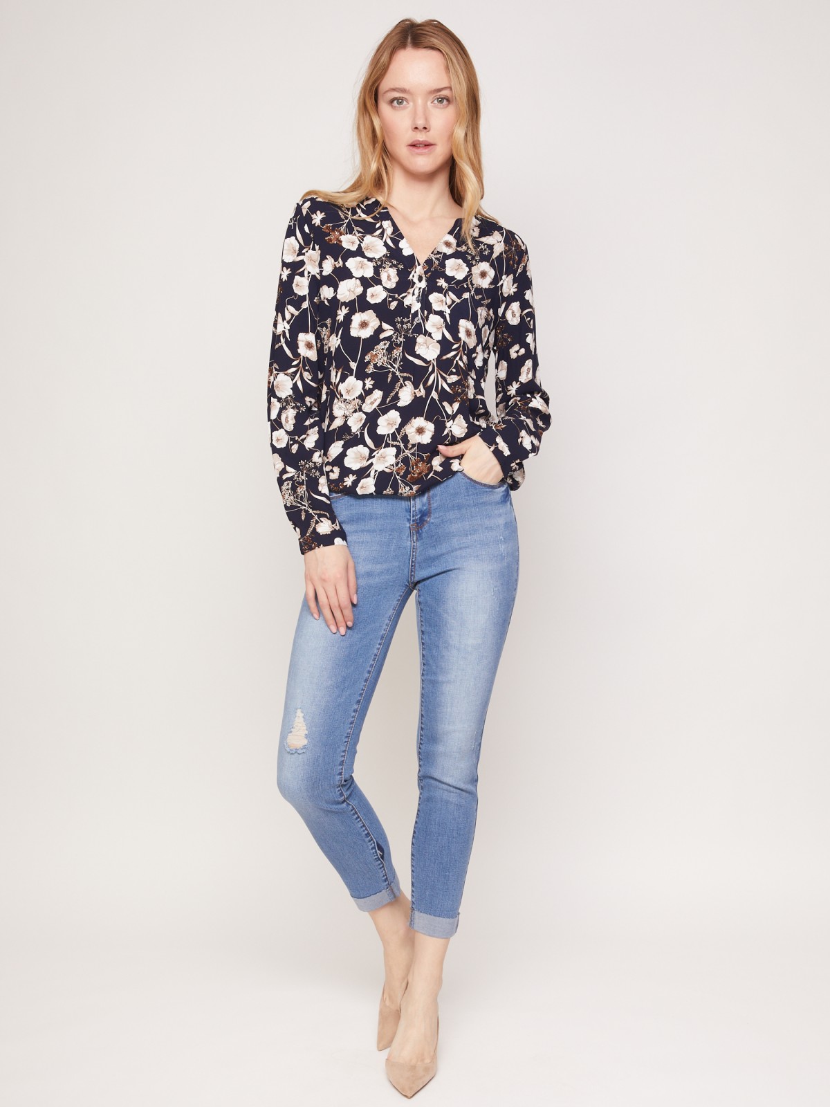 

Блуза женская Zolla z02131117Y27359P0 синяя XXL, z02131117Y27359P0