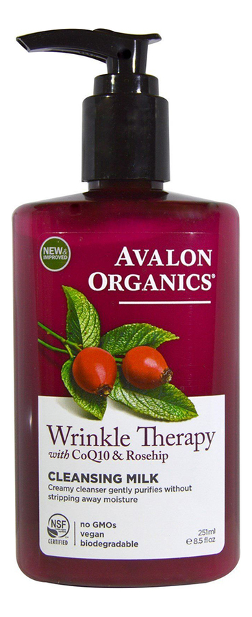 фото Молочко для лица avalon organics wrinkle therapy with coq10 & rosehip cleansing milk 251мл