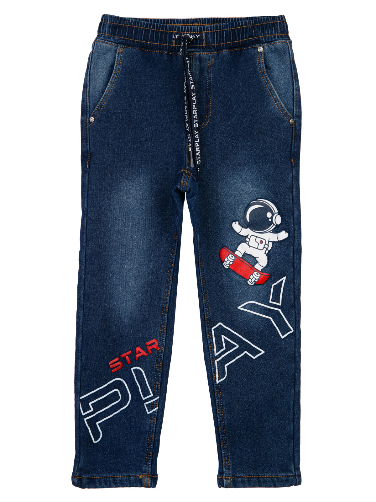Брюки текстильные джинсовые утепленные флисом для мальчиков PlayToday, тёмно-синий, 122