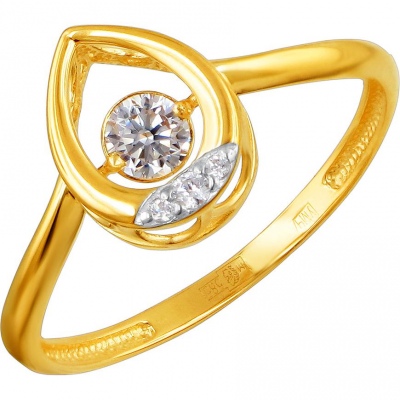 Кольцо из желтого золота с фианитом р. 16 Эстет 01К1311864Р