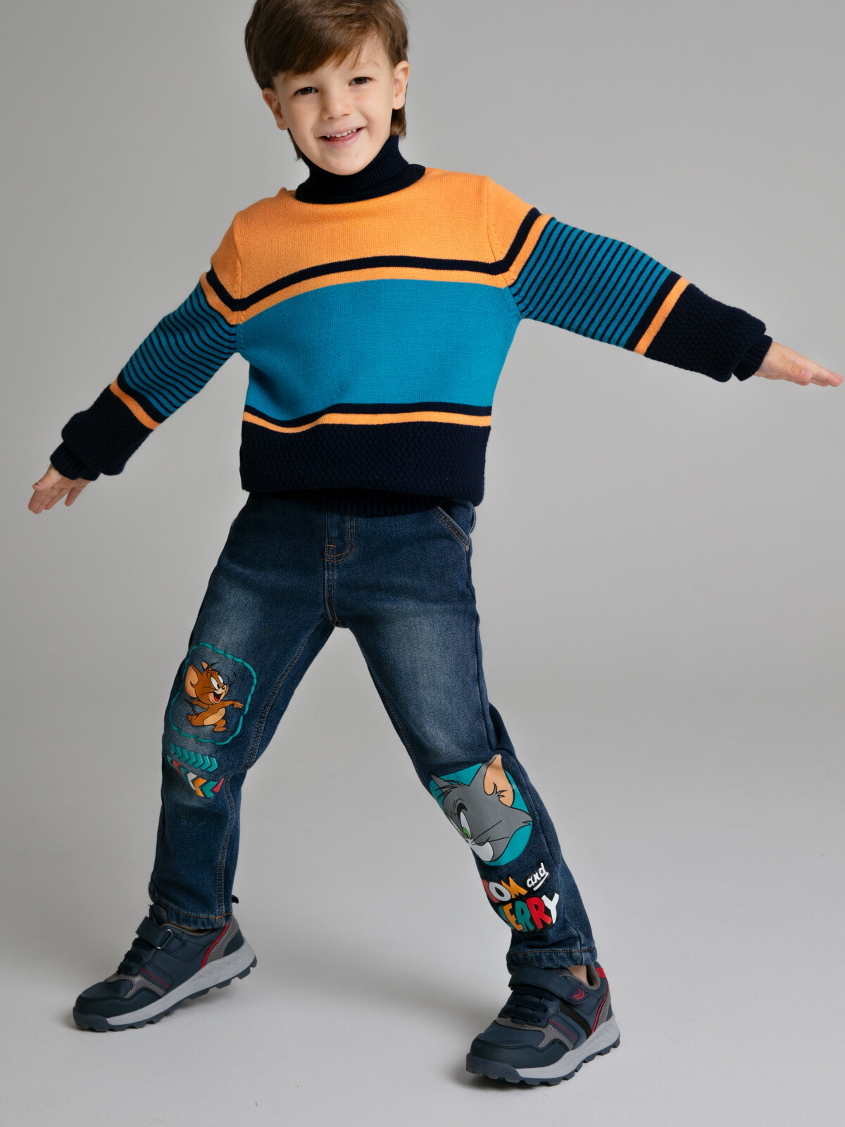Брюки текстильные джинсовые утепленные флисом для мальчиков PlayToday, синий, 98