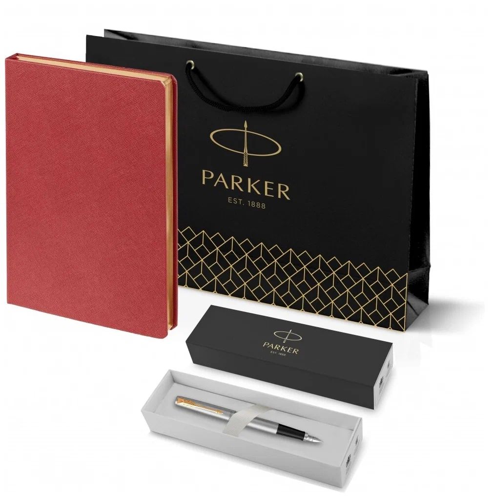 фото Подарочный набор: ручка parker jotter stainless steelgt, ежедневник недатированный красный