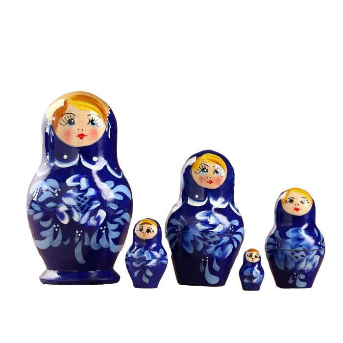 Матрёшка Гжель синее платье 5 кукольная 10 см 3371602