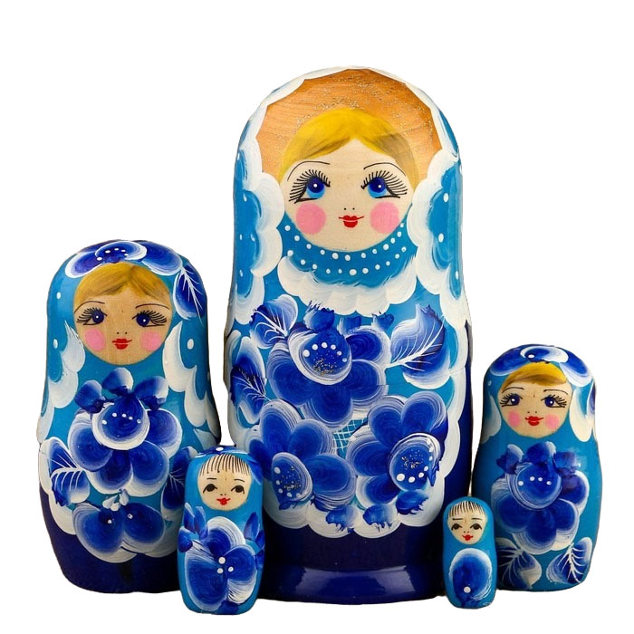 

Матрёшка Цветы голубой платок 5 кукольная 15 см 2773624