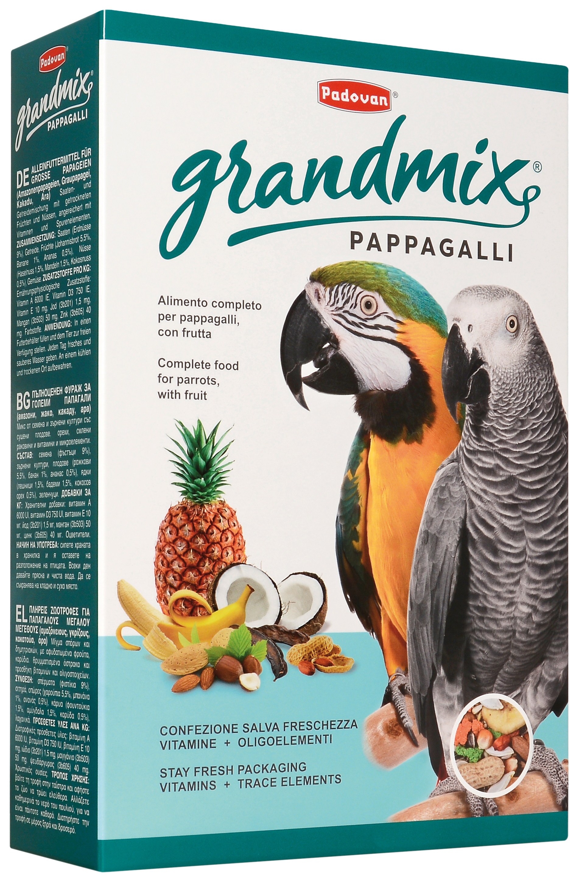 

Сухой корм для крупных попугаев PADOVAN GRANDMIX PAPPAGALLI, 4 шт по 600 г