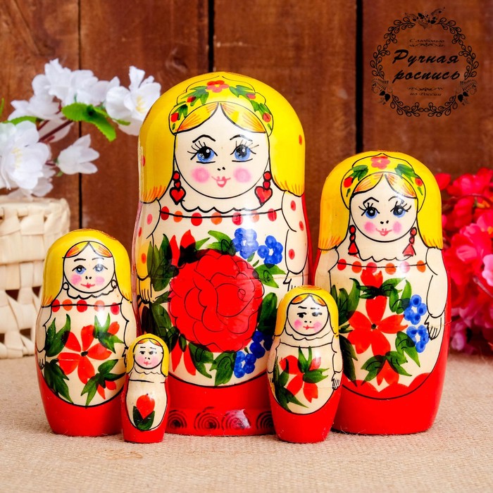 фото Матрёшка «сударушка», жёлтый платок, 5 кукольная, 17 см, ручная работа nobrand