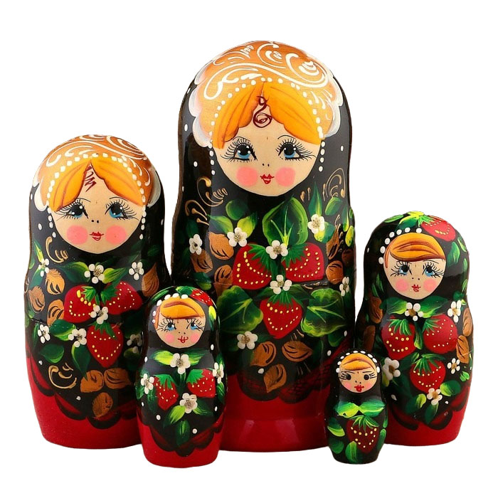 

Матрёшка Земляничка чёрный платок 5 кукольная 18 см 3440250