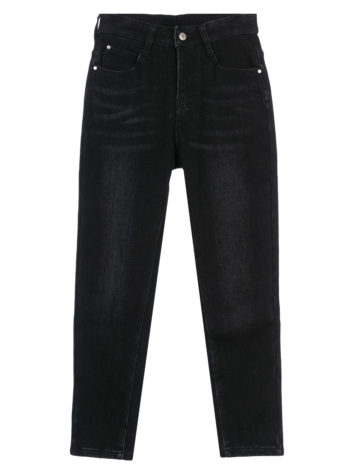 Брюки текстильные джинсовые утепленные флисом для девочек PlayToday, черный, 134