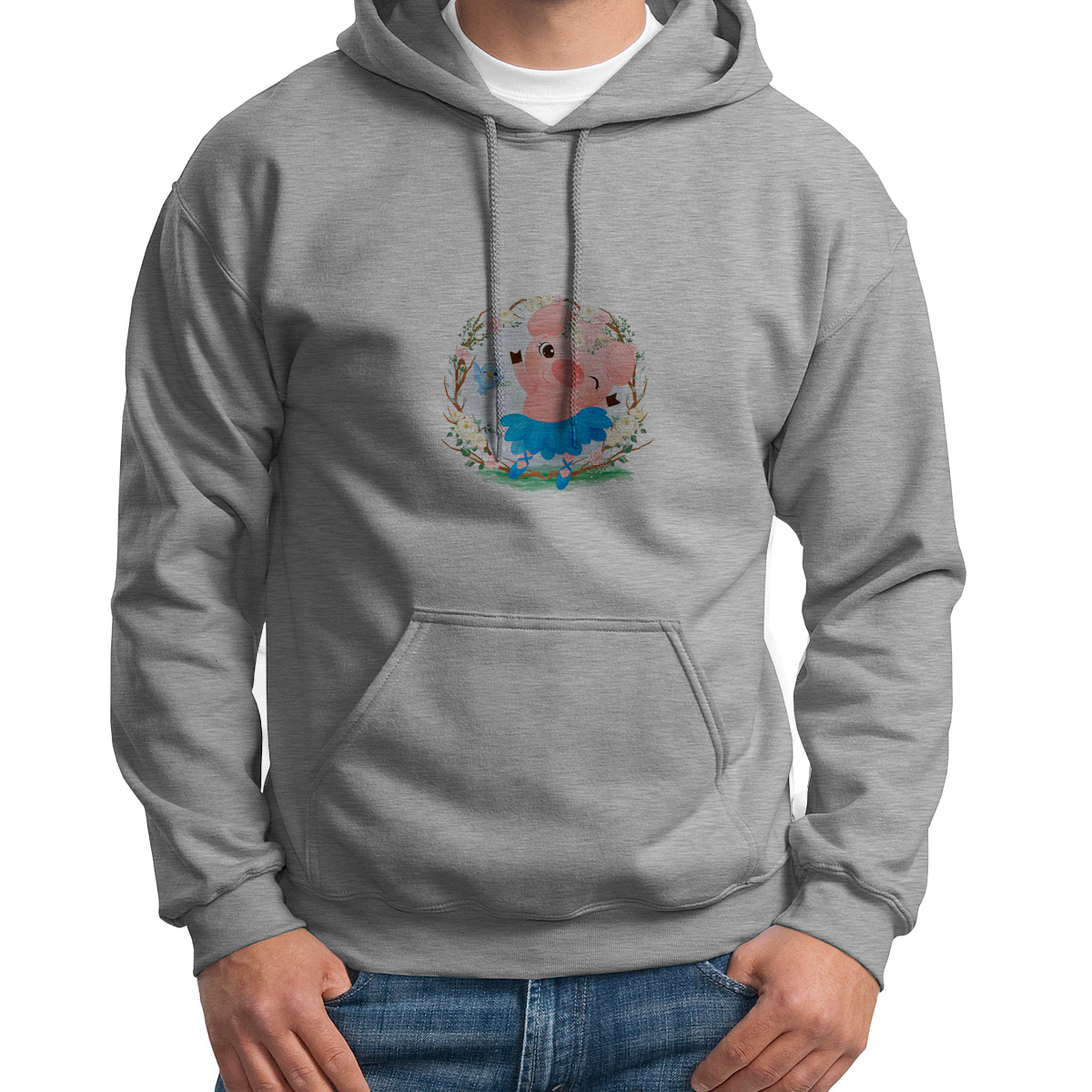 

Худи унисекс CoolPodarok Дети. Хрюшка в юбке серое 46 RU, S0501582