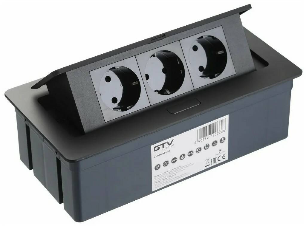 

Блок розеток настольный SOFT 3 розетки AE-PBSC3GS-20N (Schuko), черный, с проводом 1,5 мет