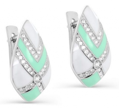 Серьги из серебра с фианитом/эмалью Kabarovsky 12-332-7908
