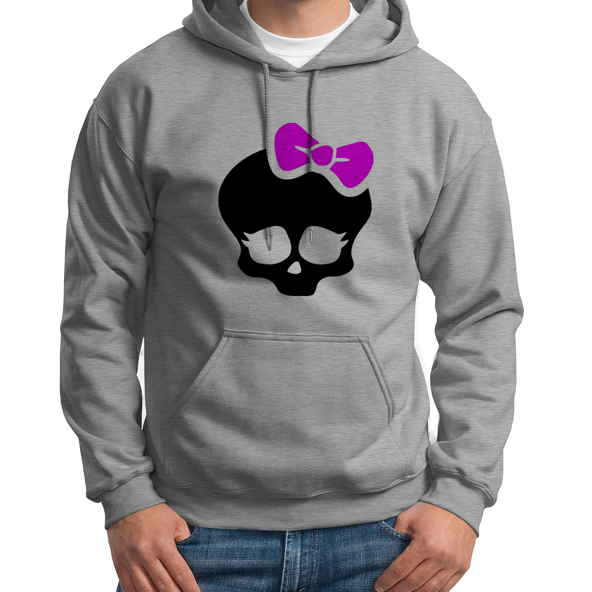 

Худи унисекс CoolPodarok череп с бантиком серое 44 RU, Серый, S0113131