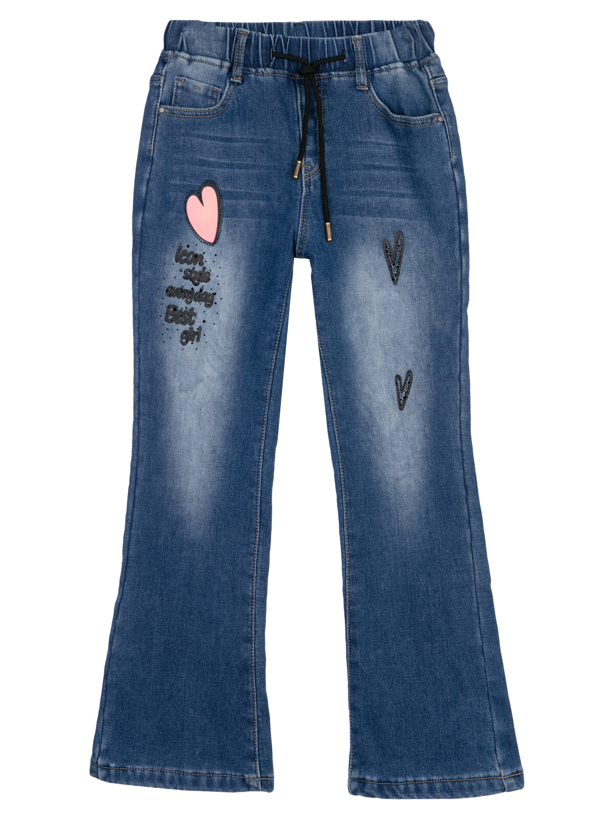Брюки текстильные джинсовые утепленные флисом для девочек PlayToday, синий, 164