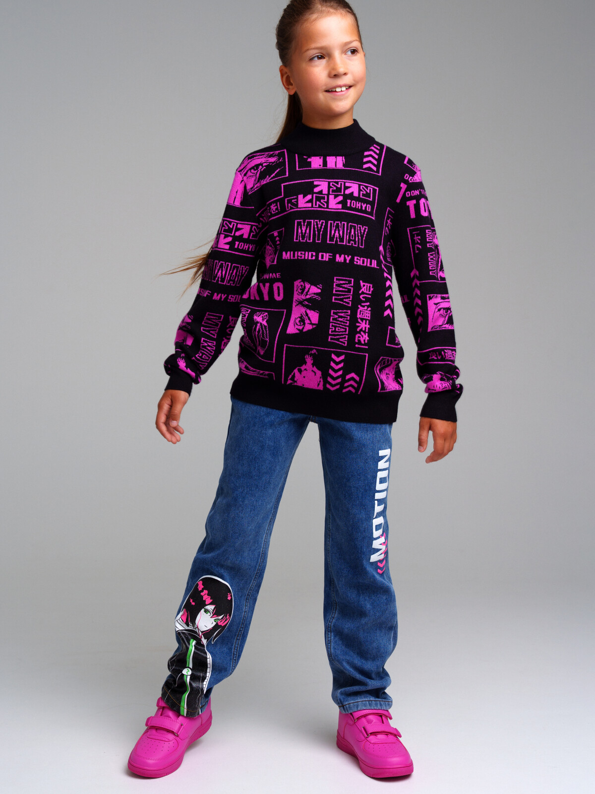 

Брюки текстильные джинсовые утепленные флисом для девочек PlayToday, синий, 152, 32321250