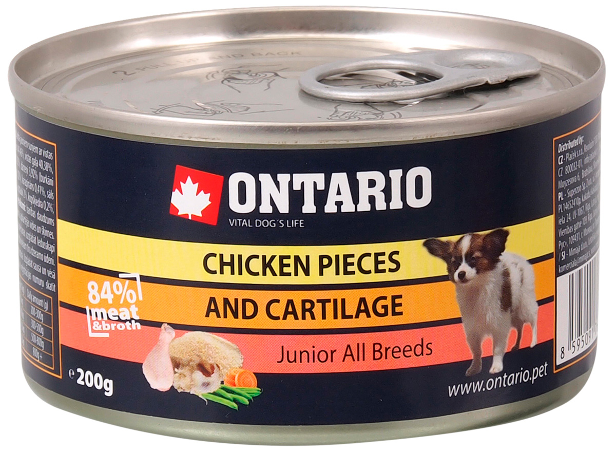

Консервы для щенков Ontario с курицей и хрящиками, 12 шт по 200 г