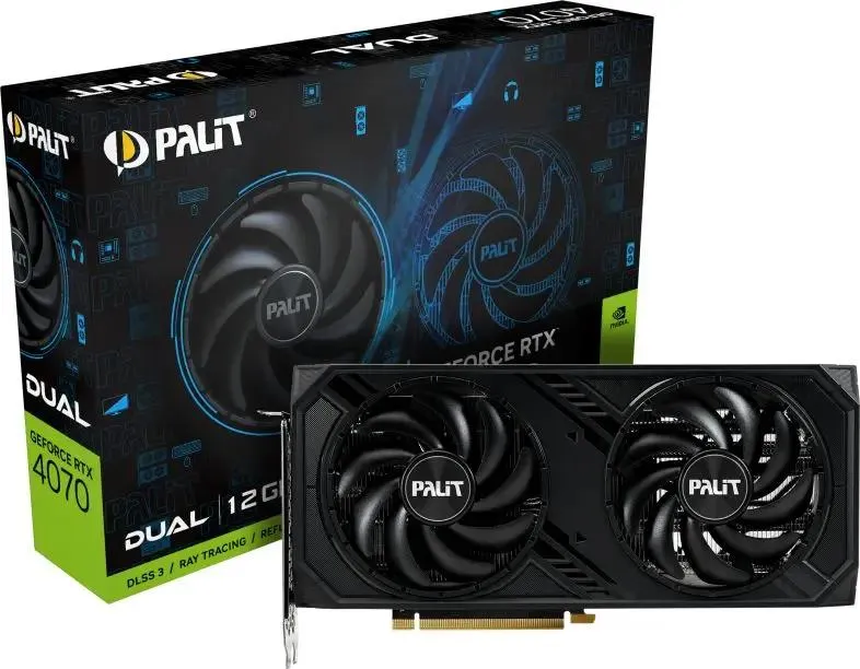 

Видеокарта Palit NVIDIA GeForce RTX 4070 RTX4070 DUAL 12ГБ GDDR6X, Ret ned4070019k9-1047d, Черный, NVIDIA GeForce RTX 4070 DUAL 12ГБ GDDR6X