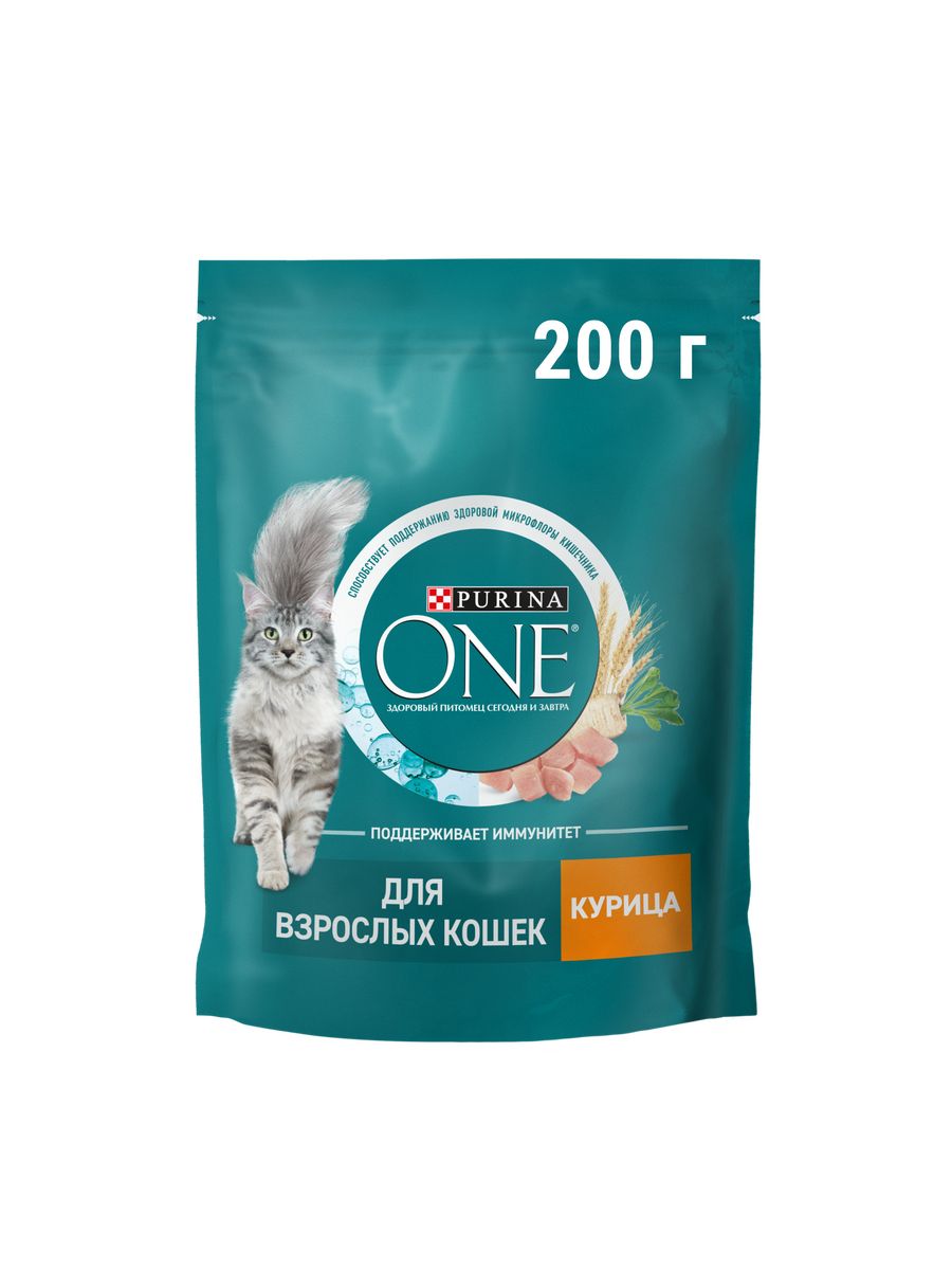 Сухой корм для кошек Purina One с курицей и злаками, 10 шт по 0,2 кг