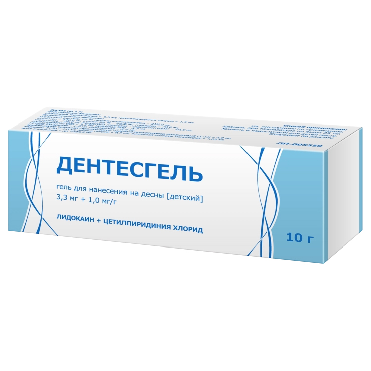 

Дентесгель гель для нанесения на десны 3,3мг + 1мг/г 10г