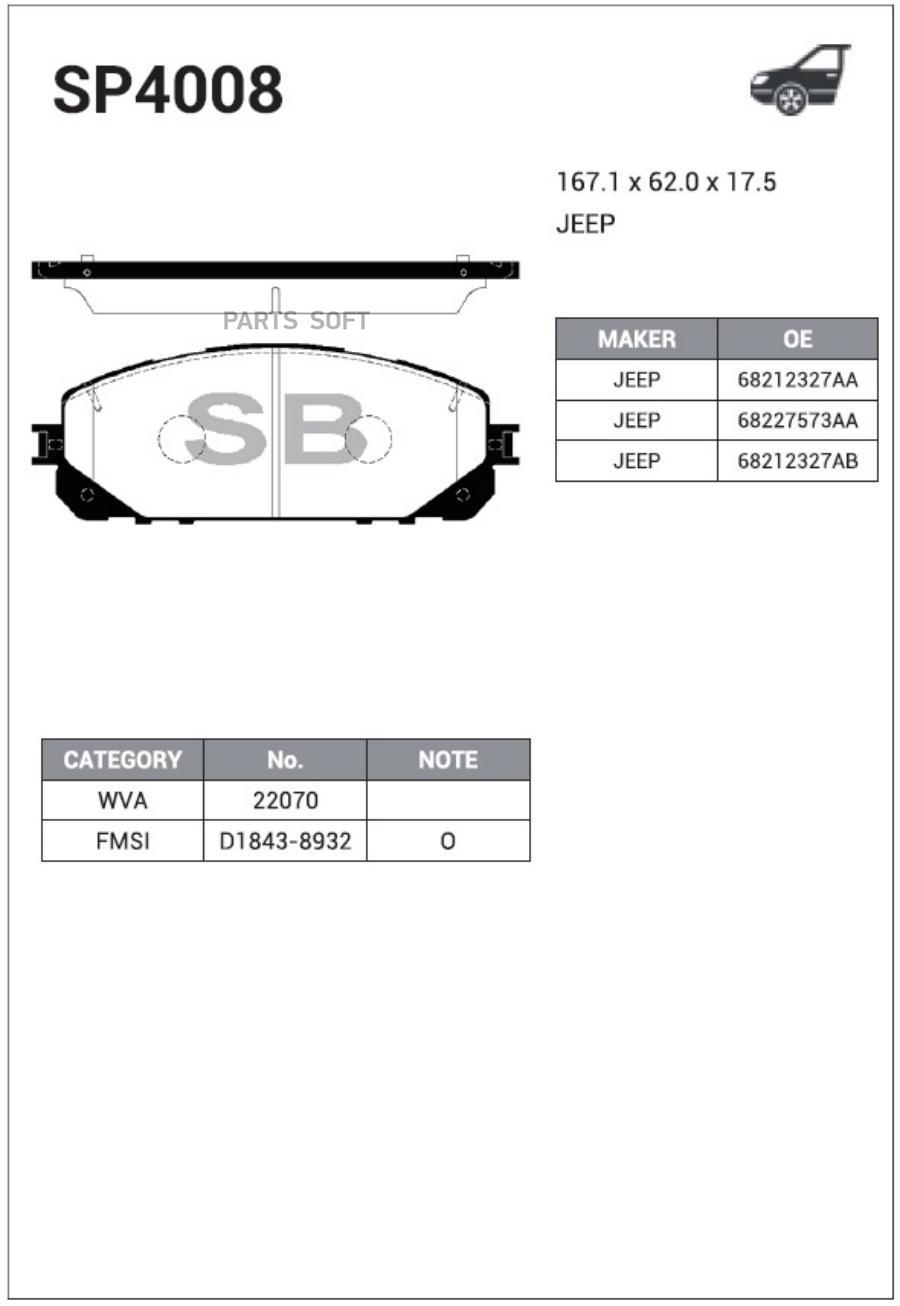 

Тормозные колодки Sangsin brake передние дисковые SP4008