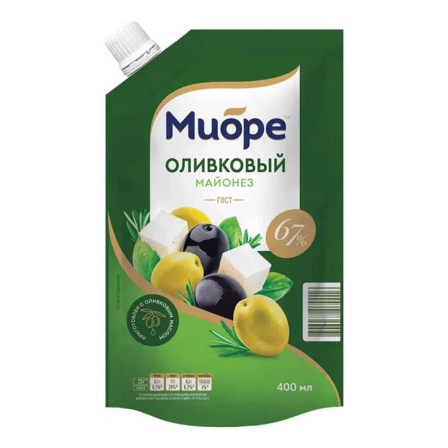 

Майонез Миоре Оливковый 67% 400 мл