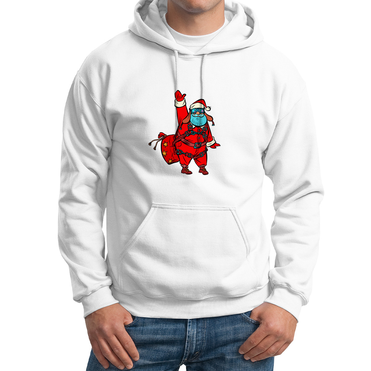 

Худи унисекс CoolPodarok Новый год. Дед мороз летчик белое 44 RU, Белый, M0501733
