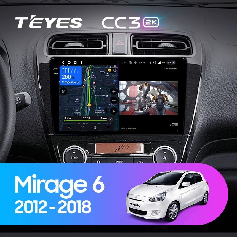 Штатная магнитола Teyes CC3 2K 432 Mitsubishi Mirage 6 2012-2018 3690000₽