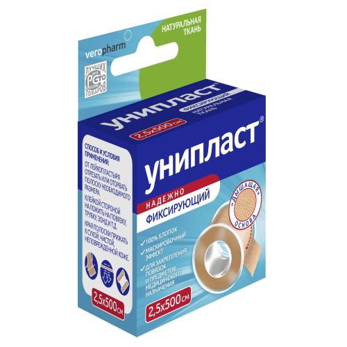 

Унипласт лейкопластырь фиксирующий 2,5х500см тканевый, Белый