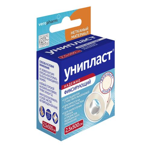 

Унипласт лейкопластырь фиксирующий 2,5х500см нетканый, Белый