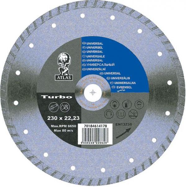 

Диск отрезной по камню 115х22.23 Norton 70184614175 Atlas Turbo алмазный для резки общестр