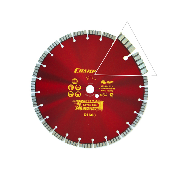 фото Диск алмазный champion бетон pro 350/25,4/12 concrete crunch (железобетон, старый бетон) ( nobrand