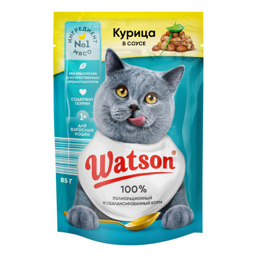 Влажный корм для кошек Watson с курицей в соусе 85 г