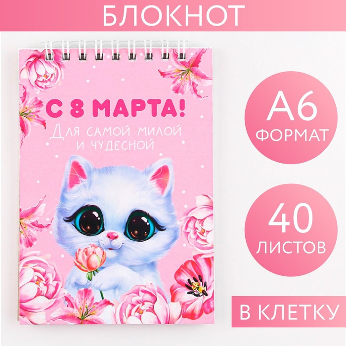 

Блокнот ArtFox Котик на гребне, А6, 40л в клетку, мягкая обложка