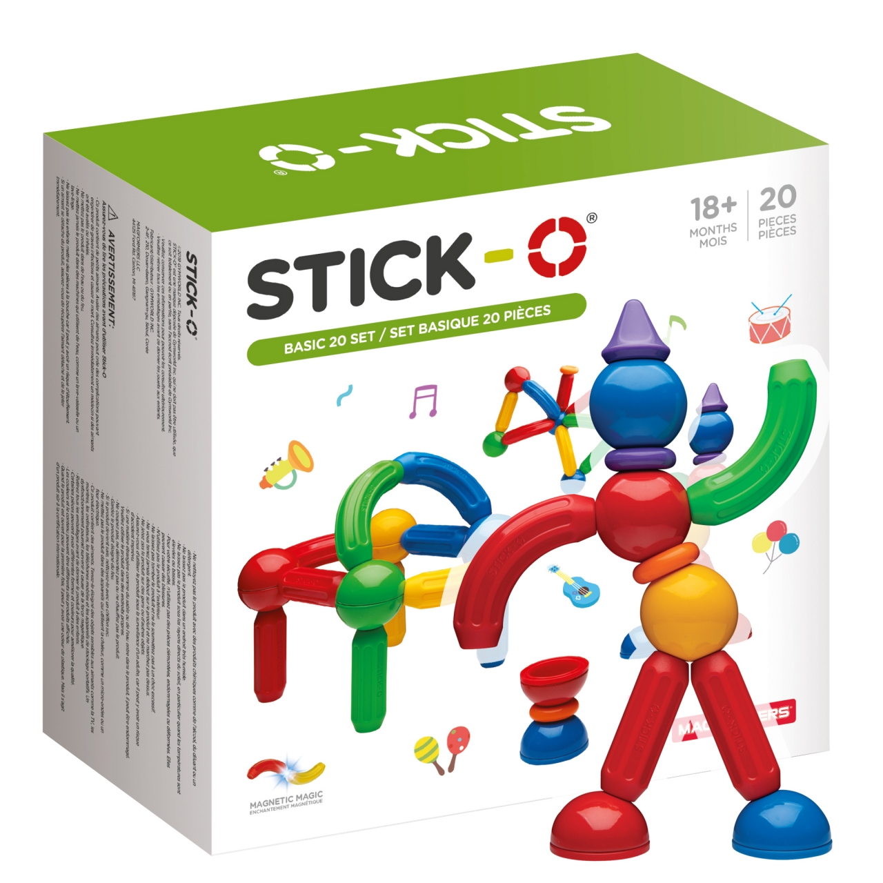 Конструктор магнитный STICK-O Basic Set 20, 20 деталей, для детей от 1 года