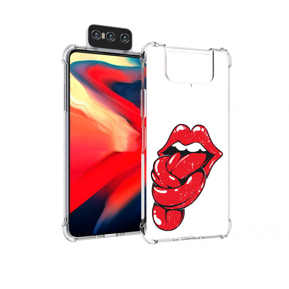 

Чехол MyPads Tocco для Asus Zenfone 8 Flip яркие губы с языком, Прозрачный, Tocco