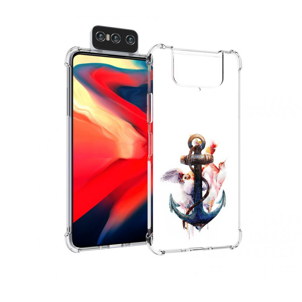

Чехол MyPads Tocco для Asus Zenfone 8 Flip якорь с птицами, Прозрачный, Tocco